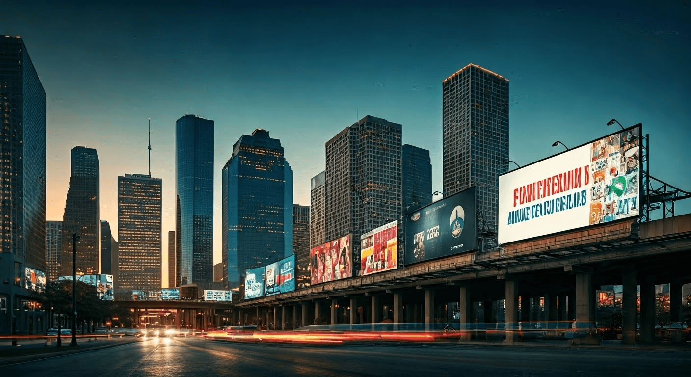 Houston cityscape with advertisements