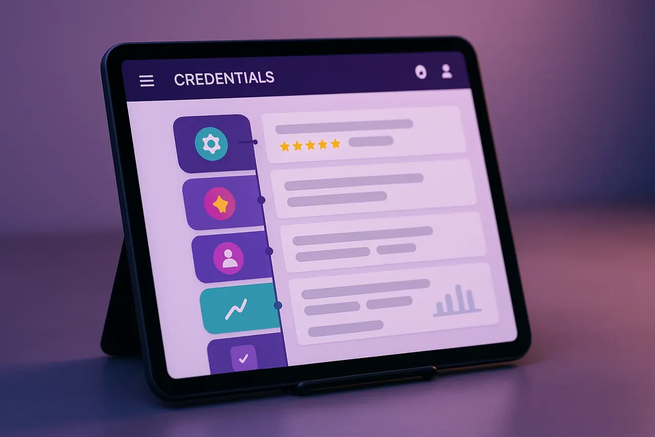 Alex Rocha credentials and experience tablet timeline showing 15+ years of digital marketing and AI implementation milestones