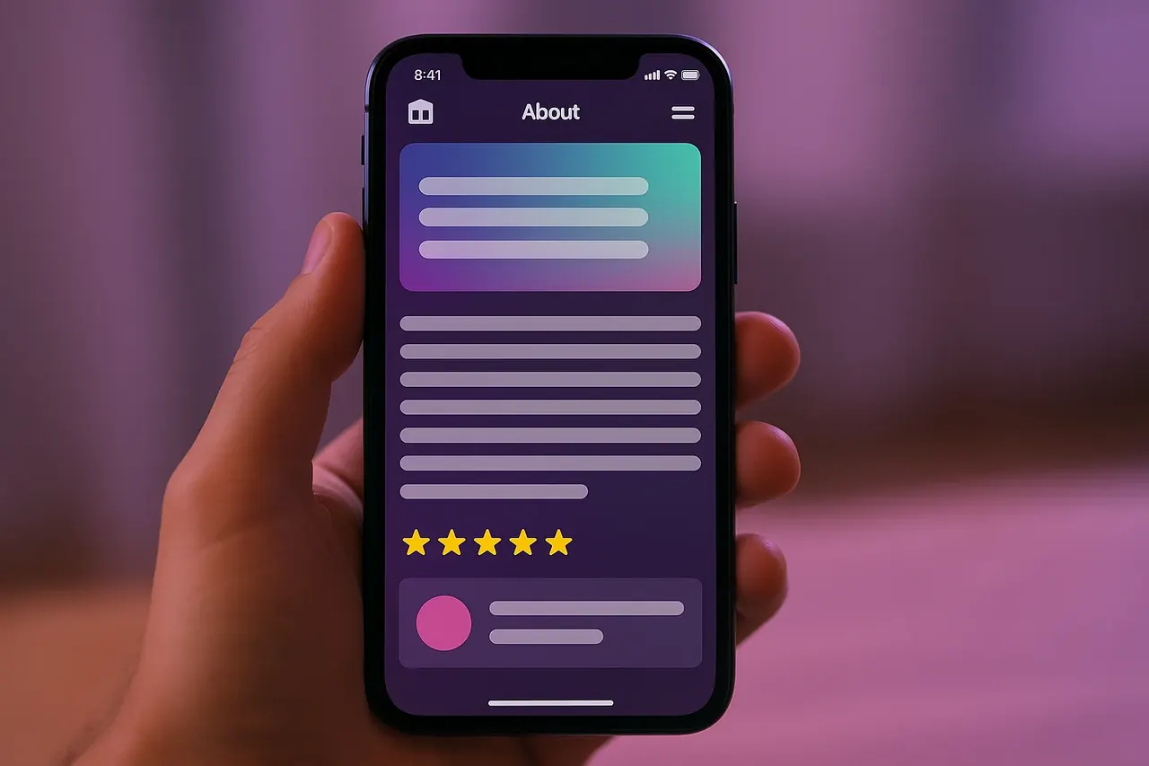 Mastodon Marketing about-mobile mockup showing mission statement hero with founder avatar and story section for the Pearland Texas AI agency