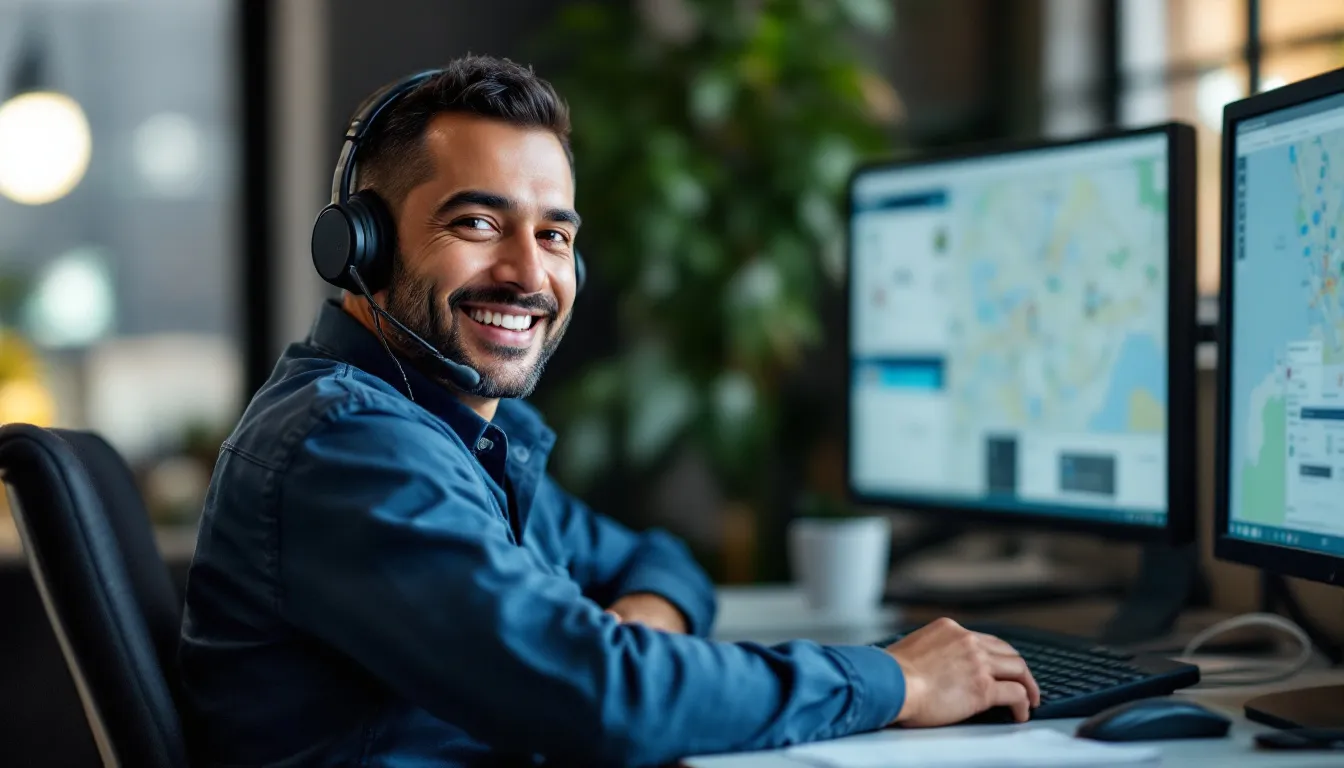 Bilingual Houston home services dispatcher at headset taking calls