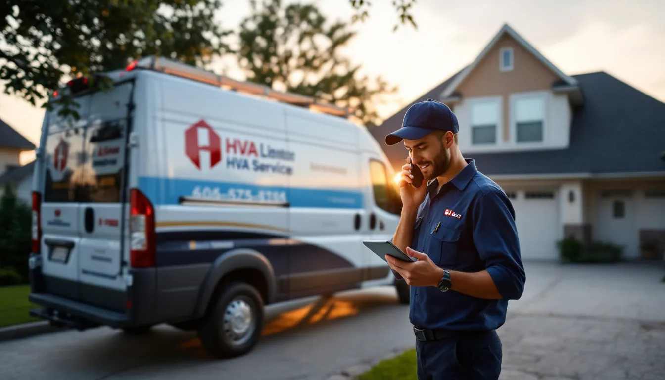 HVAC technician at a Katy Texas residential driveway with service truck