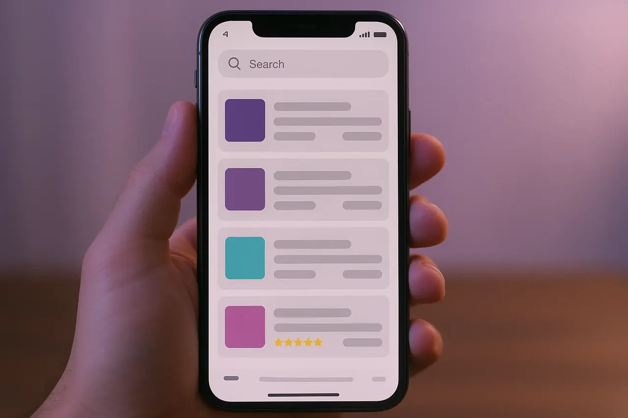 Mastodon AI guides browser mobile mockup showing guide list with hero thumbnails and read-time pills for SMB AI implementation learners