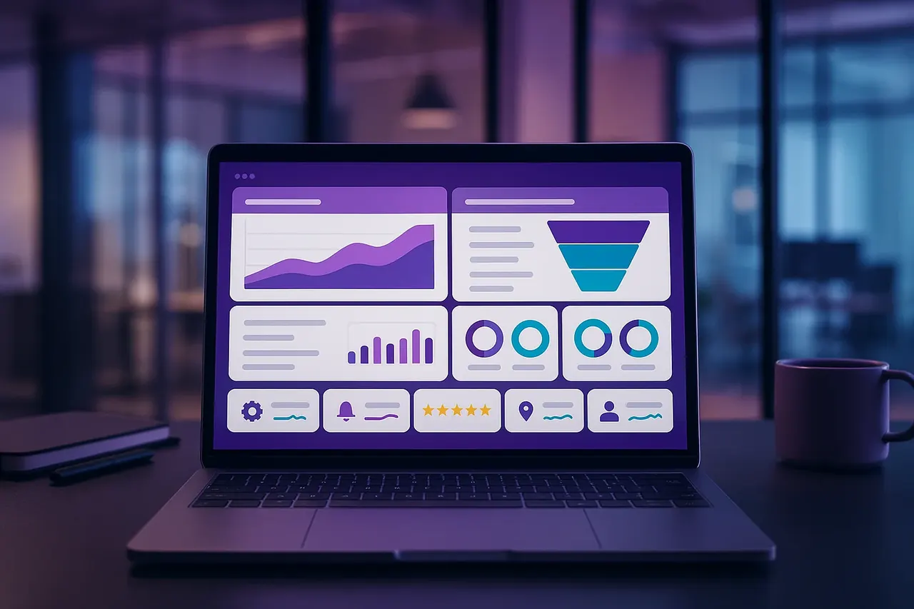 AI for B2B revenue operations dashboard on a SaaS team laptop showing marketing sales customer success and renewals four-quadrant overview