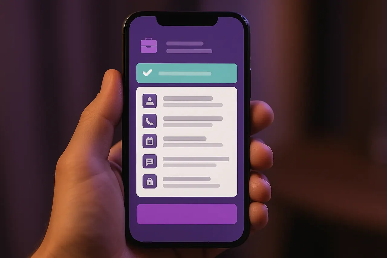 Client intake form mobile mockup showing structured intake with conflicts check for Houston law firms accounting practices and consultants