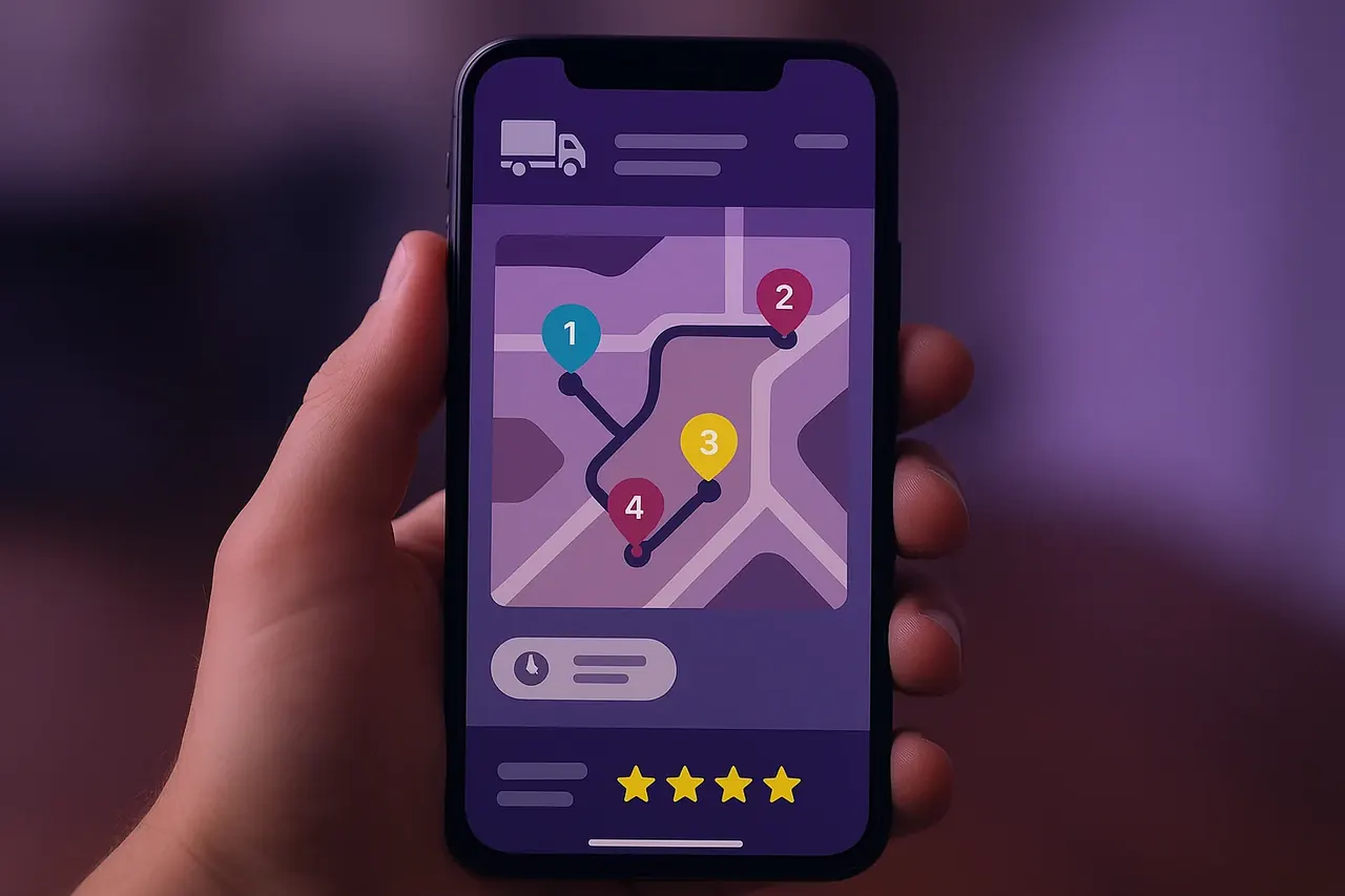 Tradesperson route-map mobile mockup showing optimized service route across Katy Cinco Ranch Cross Creek Ranch and Cypress neighborhoods