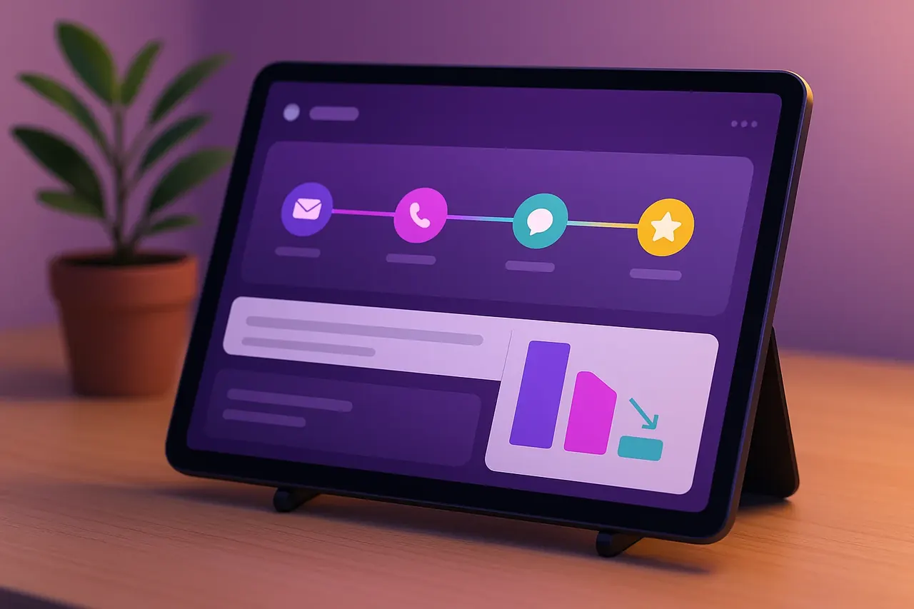 Multi-touch SMS reminder timeline tablet view showing 24h 2h and 30m reminder flow reducing no-show rate for SMB practices