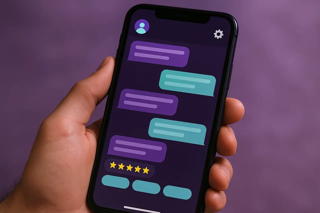 AI lead qualification chat bot mobile mockup showing conversational qualifier with quick reply pills for inbound leads