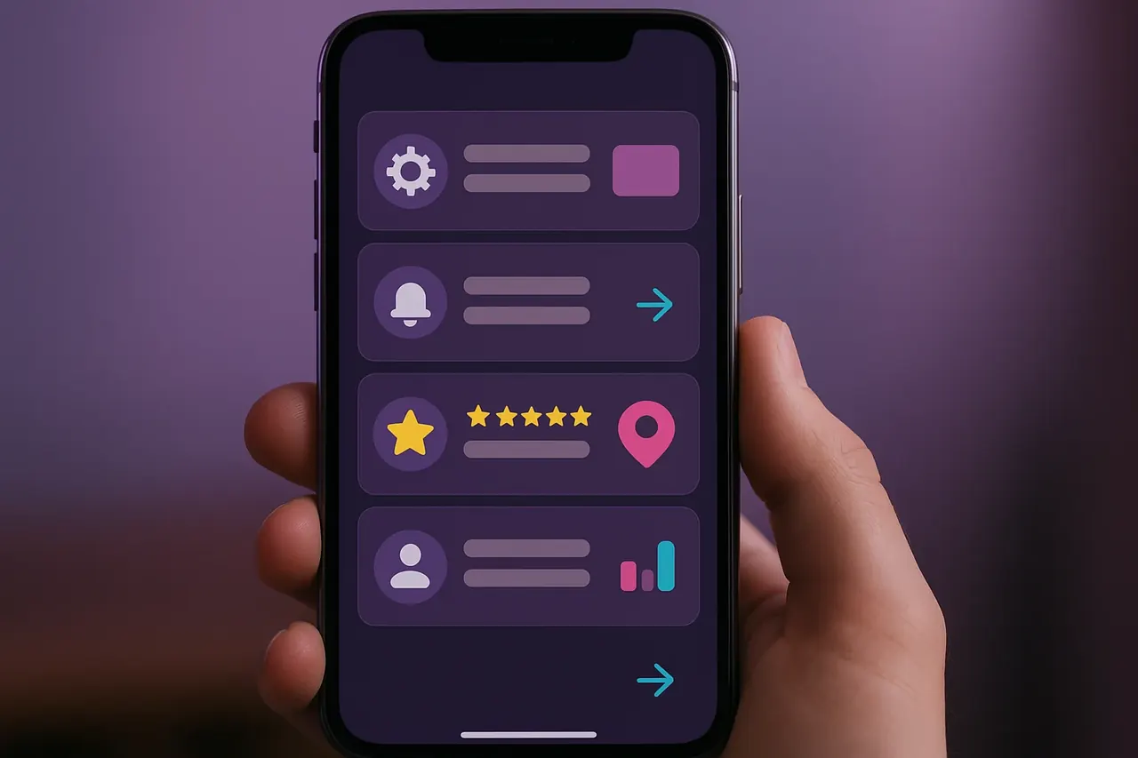 AI implementation pillar selector mobile mockup showing 4 pillar cards with category icons and example deployments for Houston SMBs