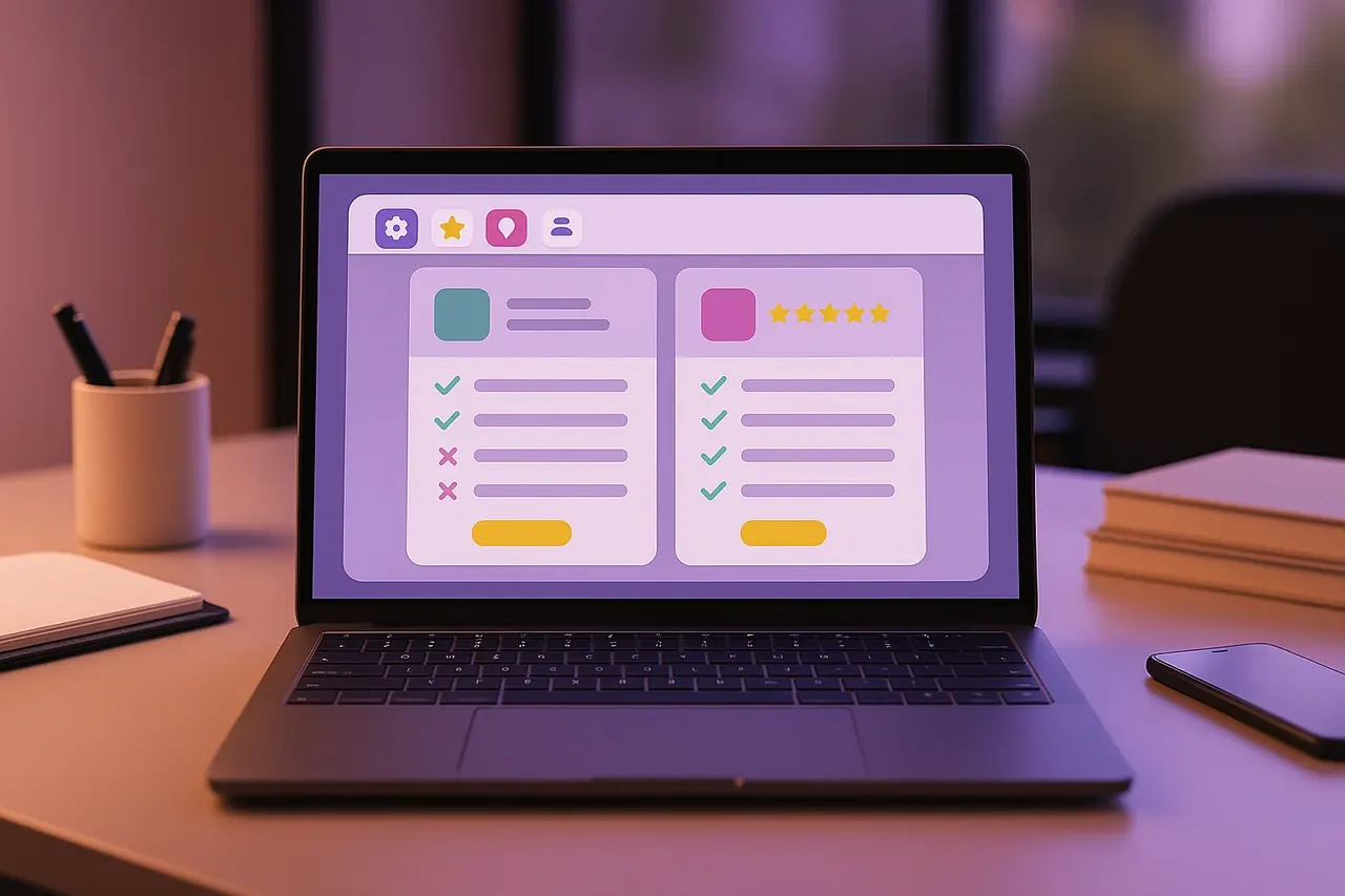 Mastodon Marketing versus PennComp Houston AI implementation comparison dashboard on an executive laptop showing side-by-side company cards
