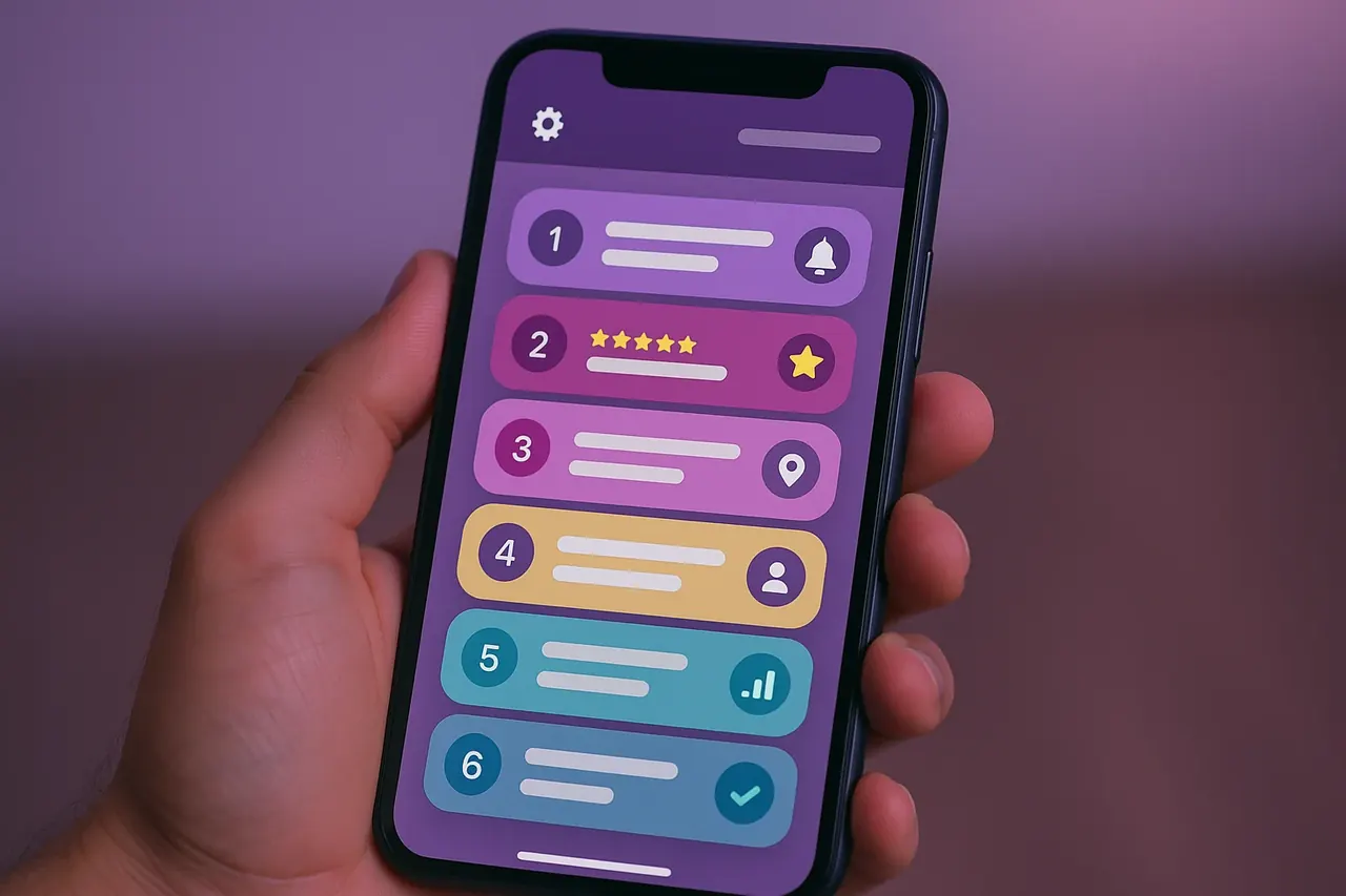 Mastodon process-phase detail mobile mockup showing per-phase task list with progress dots and status indicators for client engagements