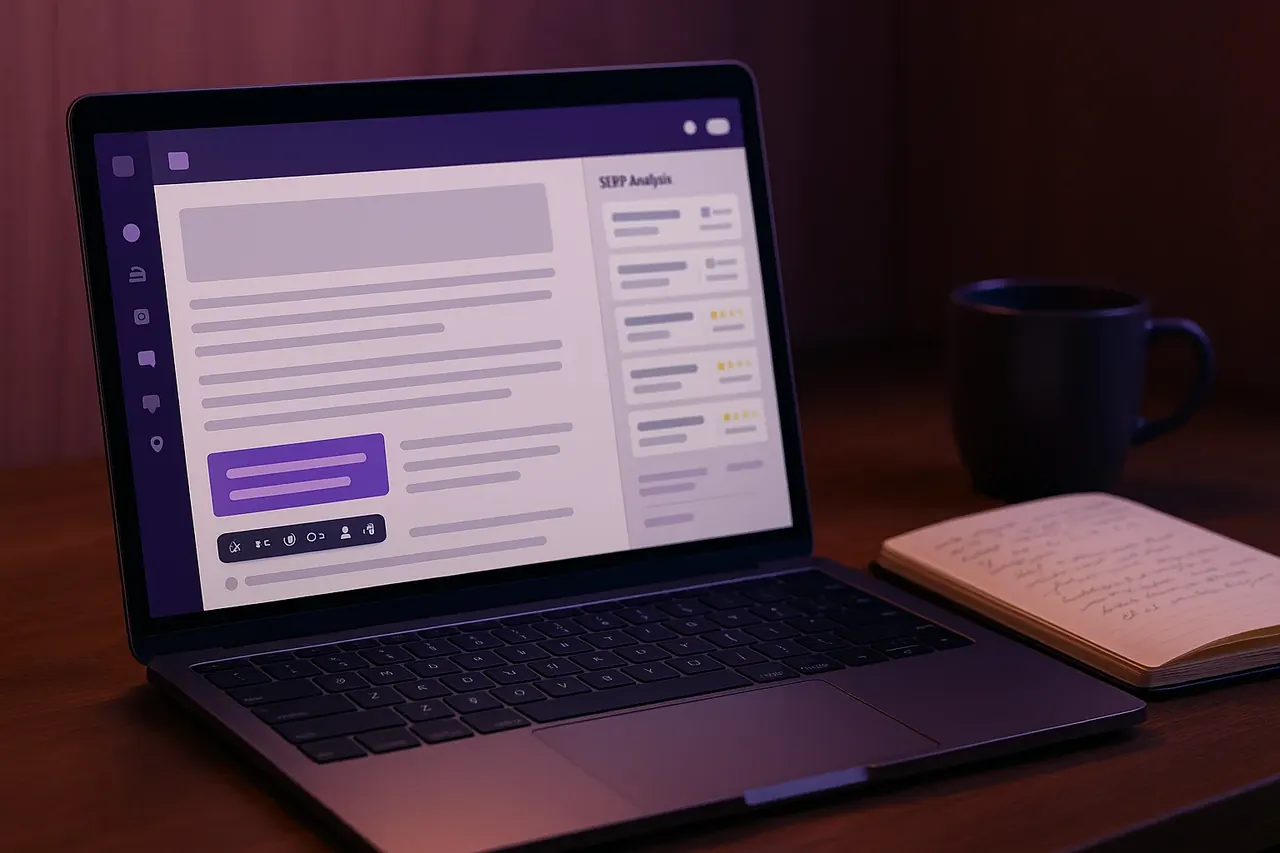 Content marketing workflow for Houston SMBs showing SERP-driven editorial brief and AI-drafted human-edited article in production