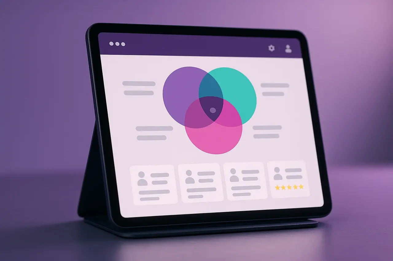 Meta Ads custom audience-builder tablet dashboard showing Venn diagram of overlapping audiences for Houston SMB paid social targeting