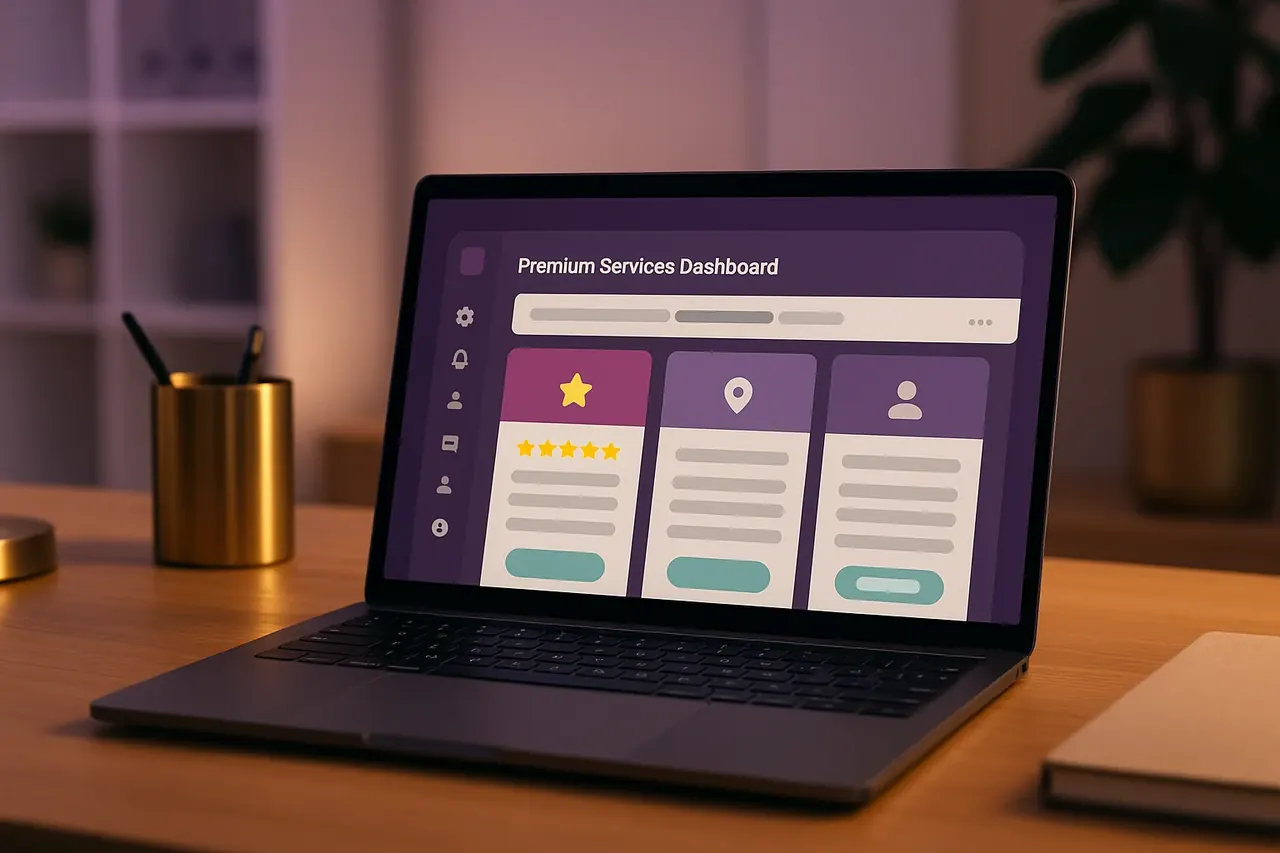 Pro-Fresh Houston premium cleaning services tier dashboard on a laptop showing service-tier comparison cards case study