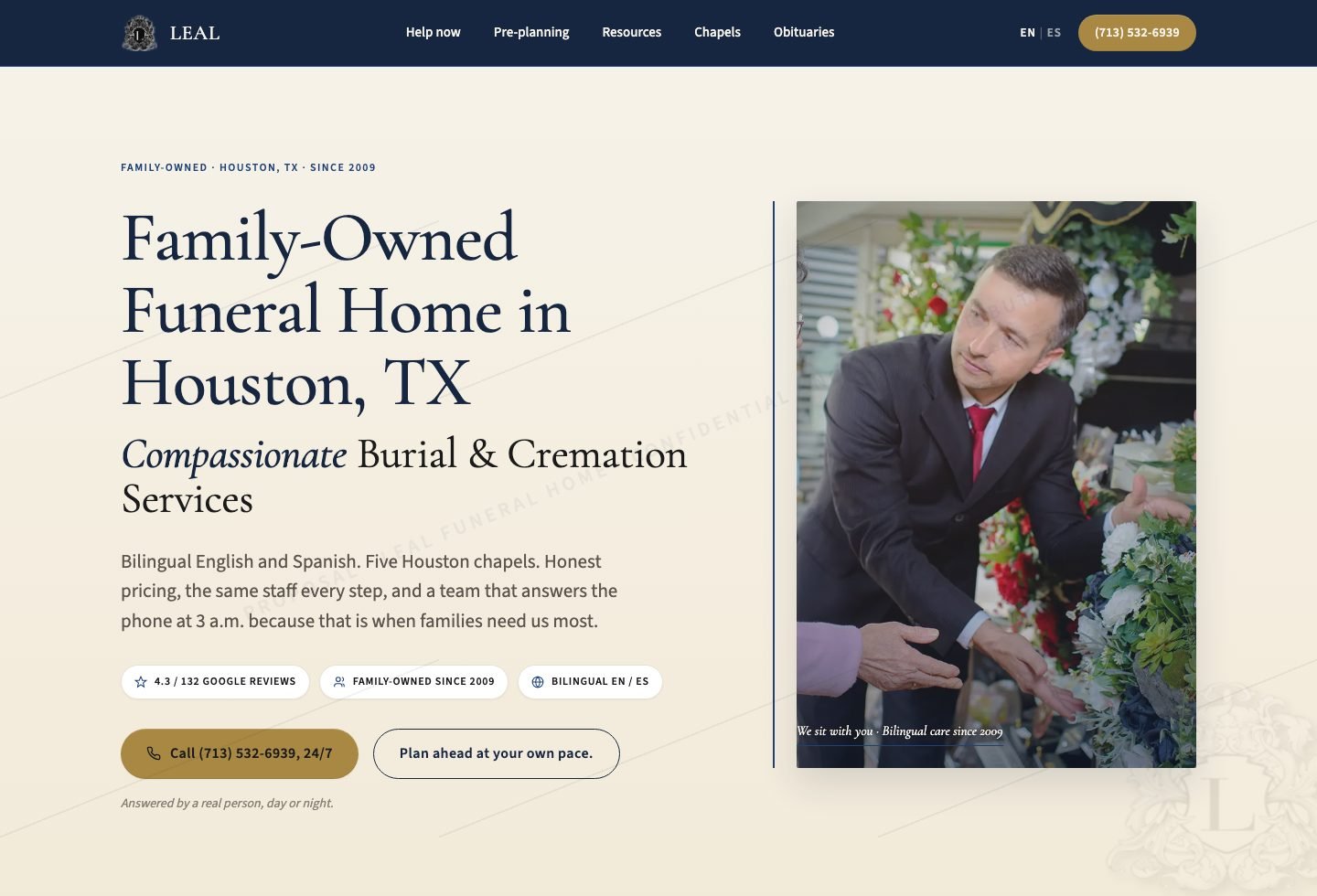 Leal Funeral Home website screenshot