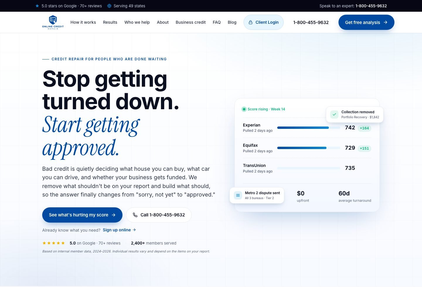 Online Credit Repair website screenshot