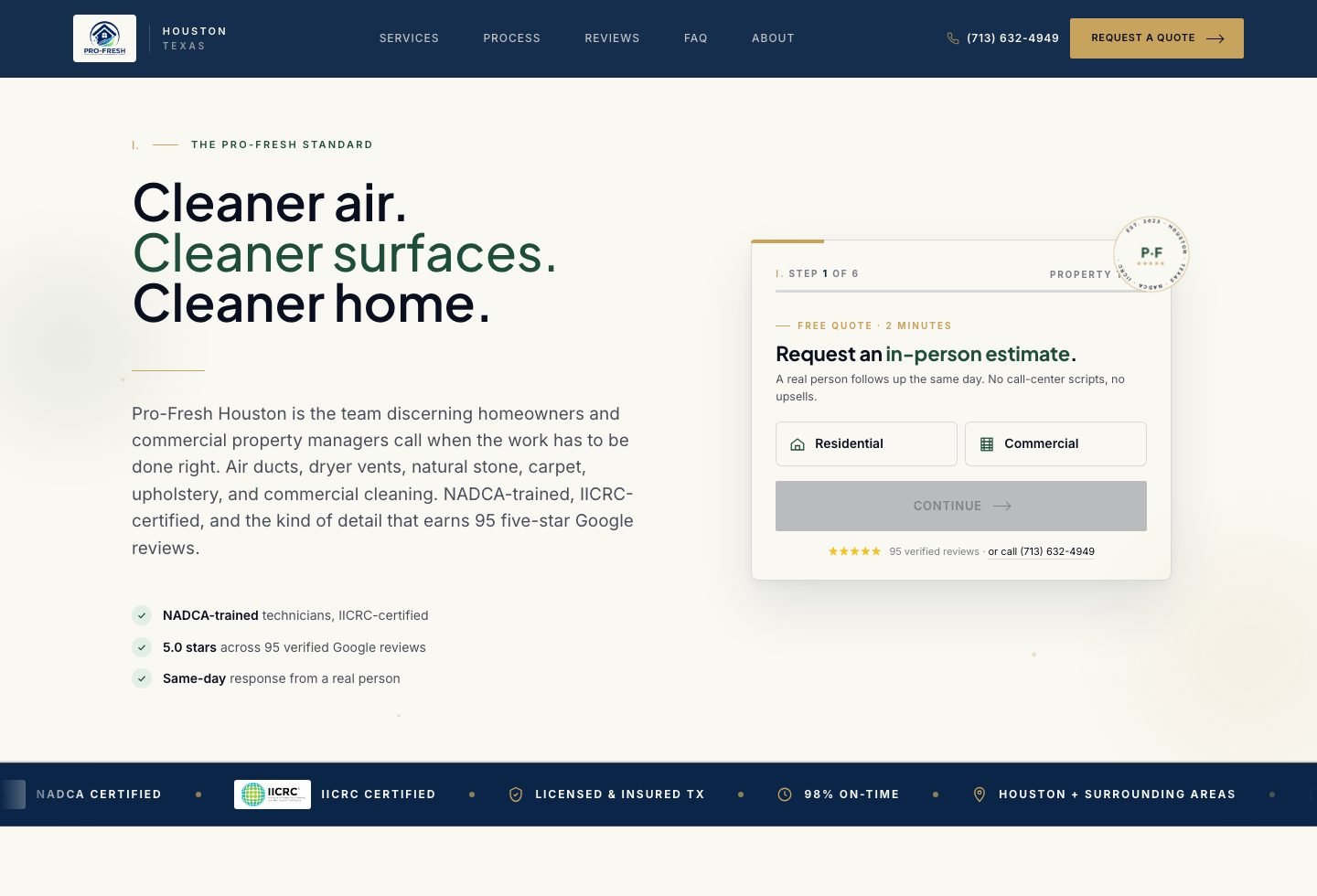 Pro-Fresh Houston website screenshot