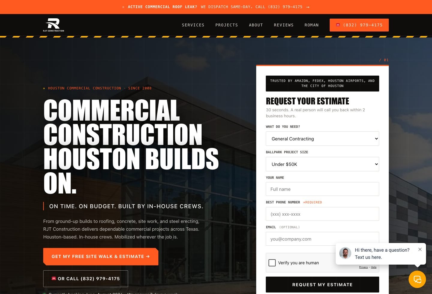 RJT Construction website screenshot