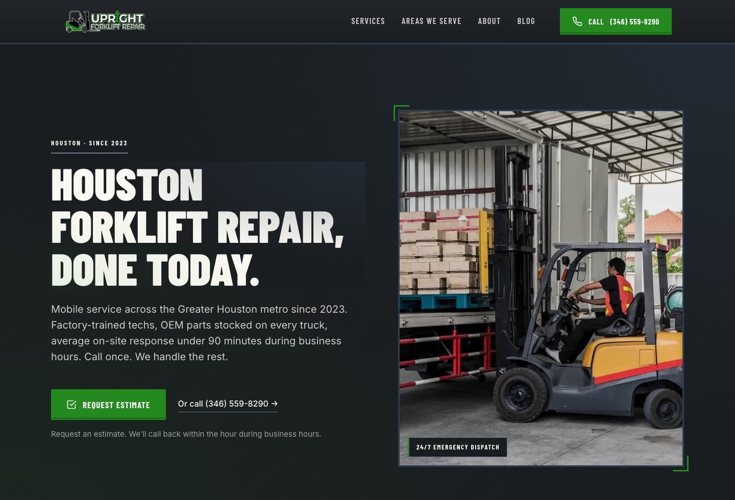 Upright Forklift Repair website screenshot