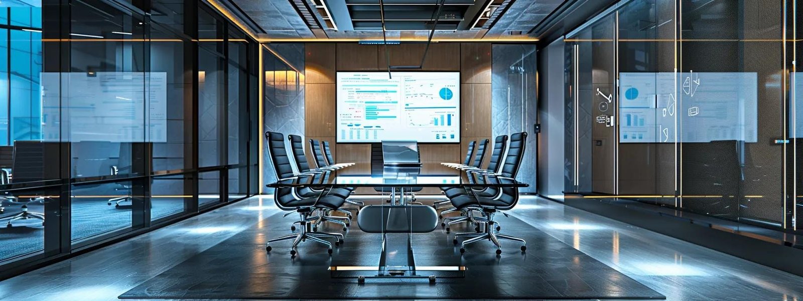a modern conference room, featuring a large glass table surrounded by sleek chairs, showcases a digital presentation on a screen detailing a collaborative marketing strategy, emphasizing teamwork and transparency in the partnership process. a modern conference room, featuring a large glass table surrounded by sleek chairs, showcases a digital presentation on a screen detailing a collaborative marketing strategy, emphasizing teamwork and transparency in the partnership process.