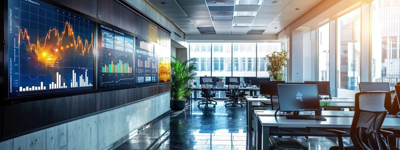 a modern office filled with sleek digital displays showcasing vibrant data visualizations and graphs, highlighting the strategic use of data analytics to drive informed marketing decisions. a modern office filled with sleek digital displays showcasing vibrant data visualizations and graphs, highlighting the strategic use of data analytics to drive informed marketing decisions.