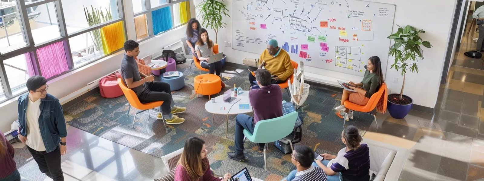a modern office space showcases a diverse team engaged in a vibrant brainstorming session, surrounded by colorful whiteboards filled with innovative strategies, emphasizing collaboration and creativity within budget constraints. a modern office space showcases a diverse team engaged in a vibrant brainstorming session, surrounded by colorful whiteboards filled with innovative strategies, emphasizing collaboration and creativity within budget constraints.