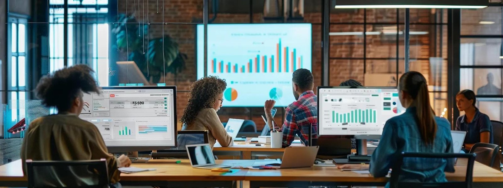 a modern office workspace showcases a sleek digital marketing team engaged in a dynamic brainstorming session, surrounded by vibrant charts and screens displaying analytics, emphasizing a culture of continuous improvement and adaptability. a modern office workspace showcases a sleek digital marketing team engaged in a dynamic brainstorming session, surrounded by vibrant charts and screens displaying analytics, emphasizing a culture of continuous improvement and adaptability.