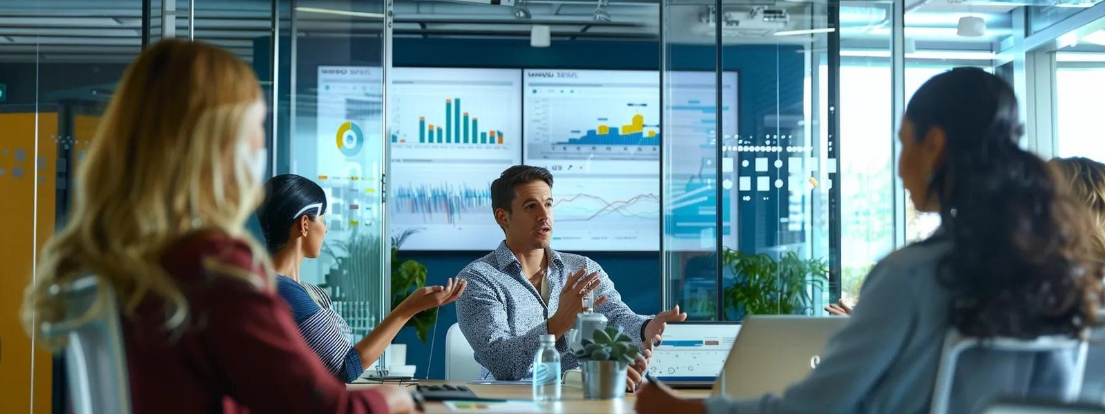 a vibrant office setting features diverse professionals engaged in a dynamic strategy session, surrounded by charts and digital displays showcasing real-time marketing analytics and emerging trends. a vibrant office setting features diverse professionals engaged in a dynamic strategy session, surrounded by charts and digital displays showcasing real-time marketing analytics and emerging trends.